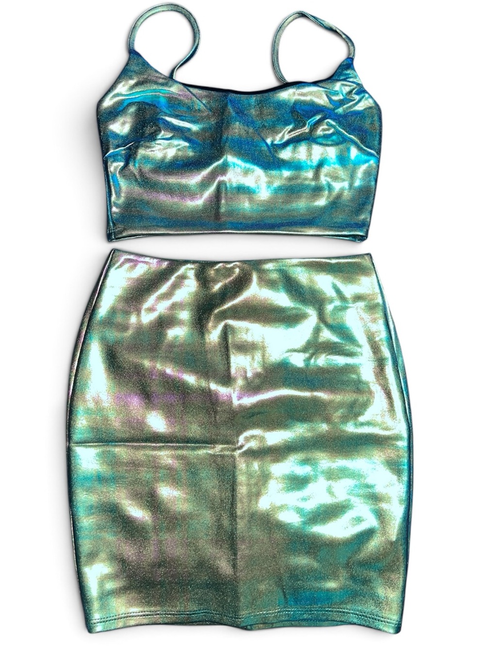 Fashion Nova Iridescent Blue-Green Pencil Skirt